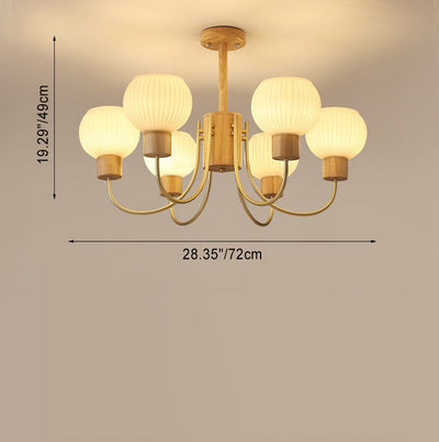 Modern Minimalist Branch Round Solid Wood Glass Hardware 6/8 Light Chandelier For Living Room