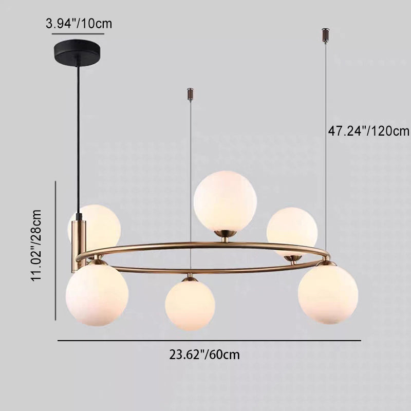 Contemporary Creative Circle Orb Iron Glass 4/6 Light Chandelier For Living Room