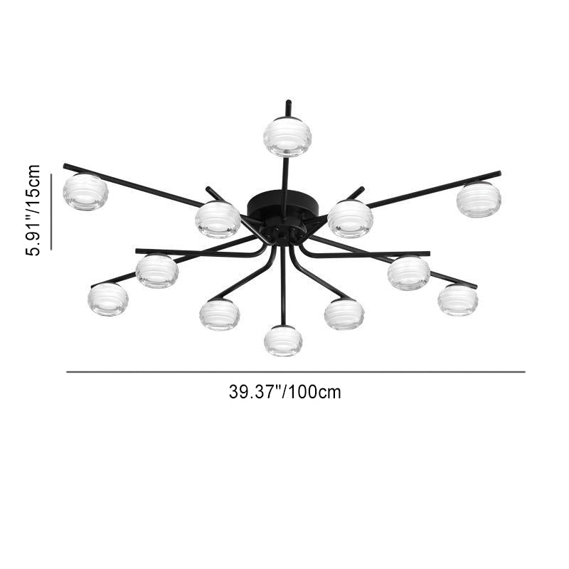 Modern Minimalist Acrylic Copper Round Branch LED Semi-Flush Mount Ceiling Light For Living Room