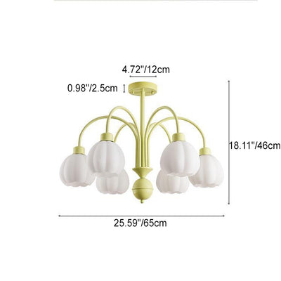 Modern Minimalist Cream Pumpkin Metal Glass 4/6 Light Chandelier For Living Room