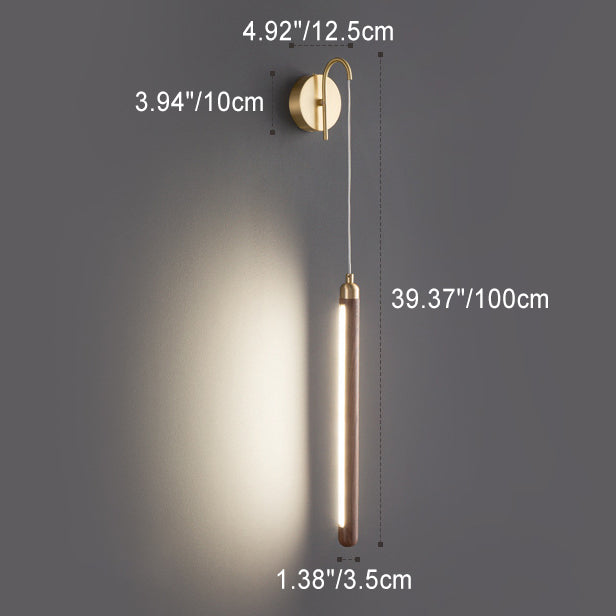 Modern Minimalist Linear Wood Copper Acrylic LED Wall Sconce Lamp For Bedroom