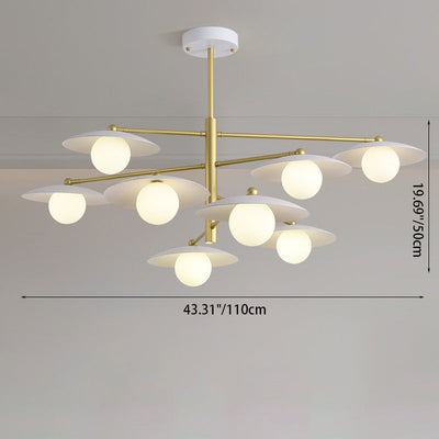 Modern Minimalist Round Flying Saucer Orb Branch Iron Glass 4/6/8 Light Chandelier For Living Room