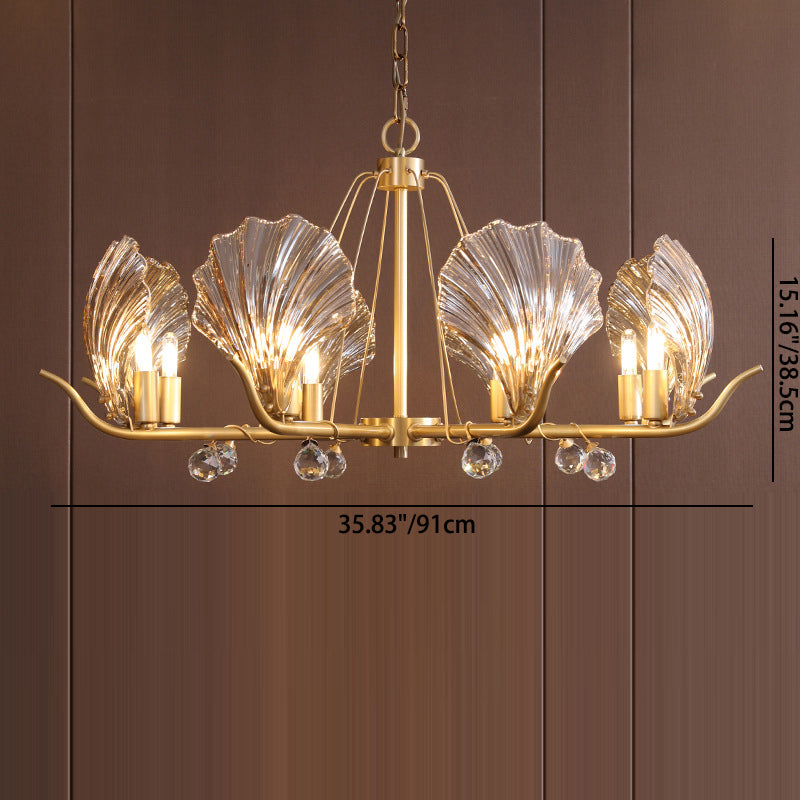 Traditional Luxury Shell Copper Glass 4/6/8 Light Chandelier For Living Room