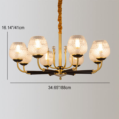 Contemporary Luxury Brass Frame Crystal Glass Cup Shade 8-Light Chandelier For Living Room