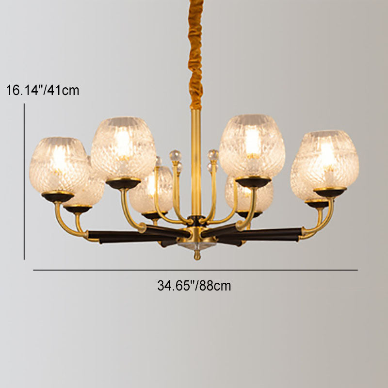 Contemporary Luxury Brass Frame Crystal Glass Cup Shade 8-Light Chandelier For Living Room