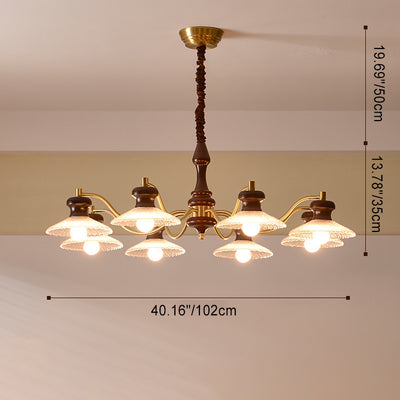 Traditional Vintage Brass Iron Ash Wood Glass Round Bowl 3/6/8 Light Chandeliers For Dining Room