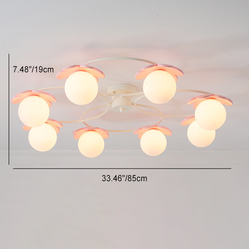 Modern Minimalist Round Sphere Iron Glass 4/6/8 Light Semi-Flush Mount Ceiling Light For Living Room