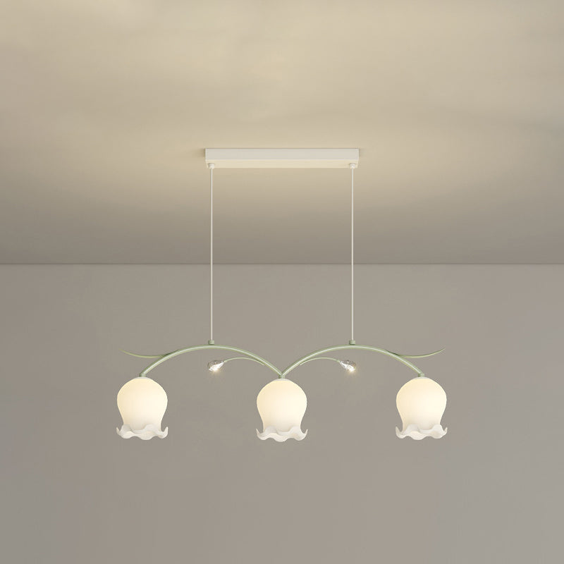 Contemporary Simplicity Flower Glass Shade Arc Iron Strip 3/4-Light Island Light Chandelier For Bedroom