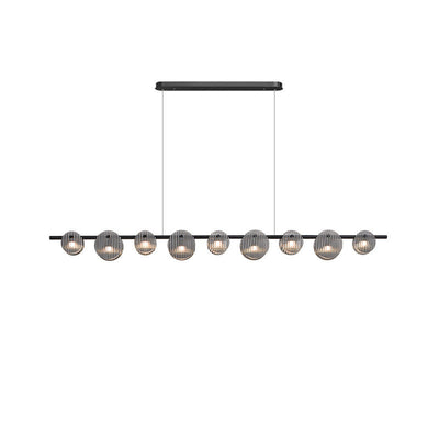 Modern Minimalist Stainless Steel Vertical Grain Glass Disc LED Island Light Chandelier For Entertainment Room