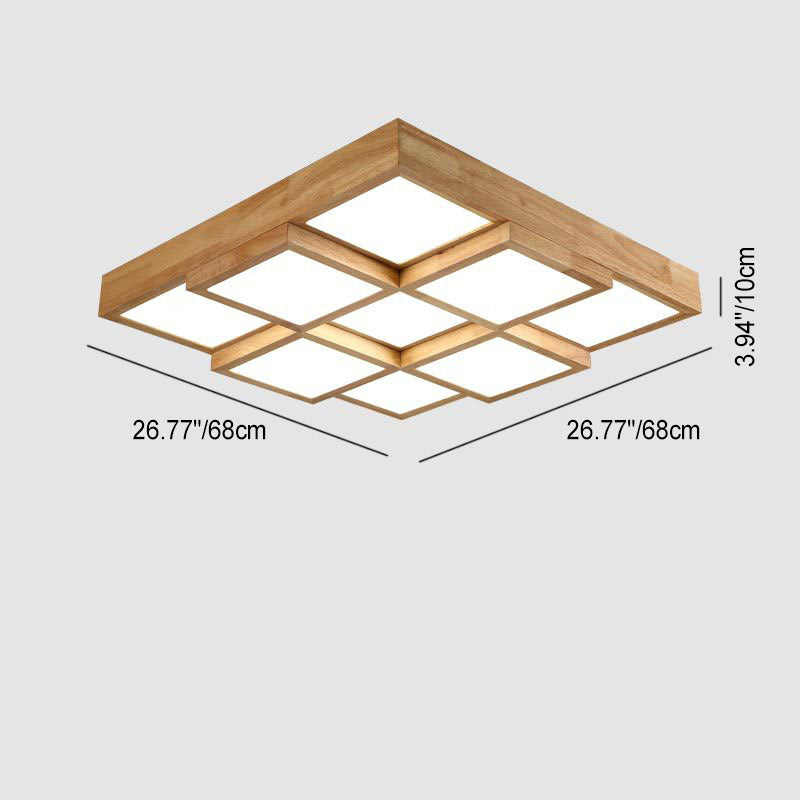 Nordic Minimalist Wood Square Magic Cube LED Flush Mount Ceiling Light