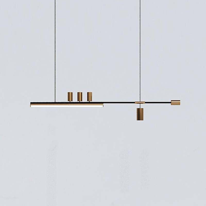 Modern Minimalist Monogrammed Long Cylinder Acrylic Copper 5-Light Island Light Chandelier For Living Room