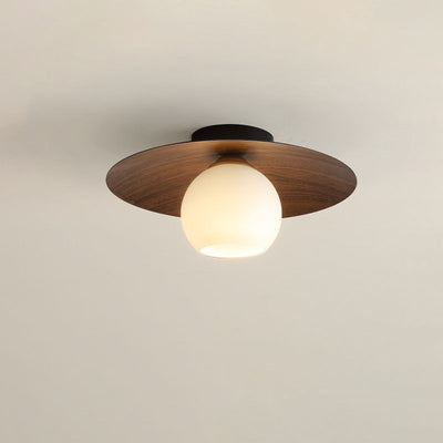 Contemporary Nordic Round Domed Iron Glass 1-Light Semi-Flush Mount Ceiling Light For Living Room