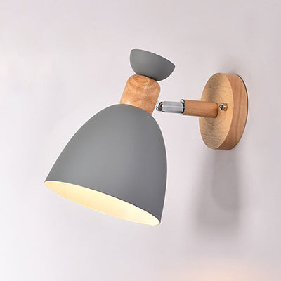 Modern Minimalist Round Horn Aluminum Wood 1-Light Wall Sconce Lamp For Bedroom