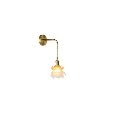 Traditional French Flower Cylinder Ball Copper Glass 1-Light Wall Sconce Lamp For Bedside