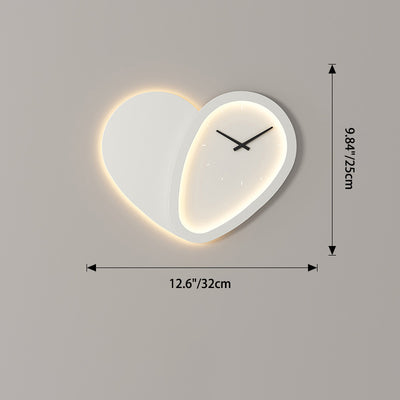 Contemporary Creative Round Decorative Clock Heart Iron Acrylic LED Wall Sconce Lamp For Bedroom