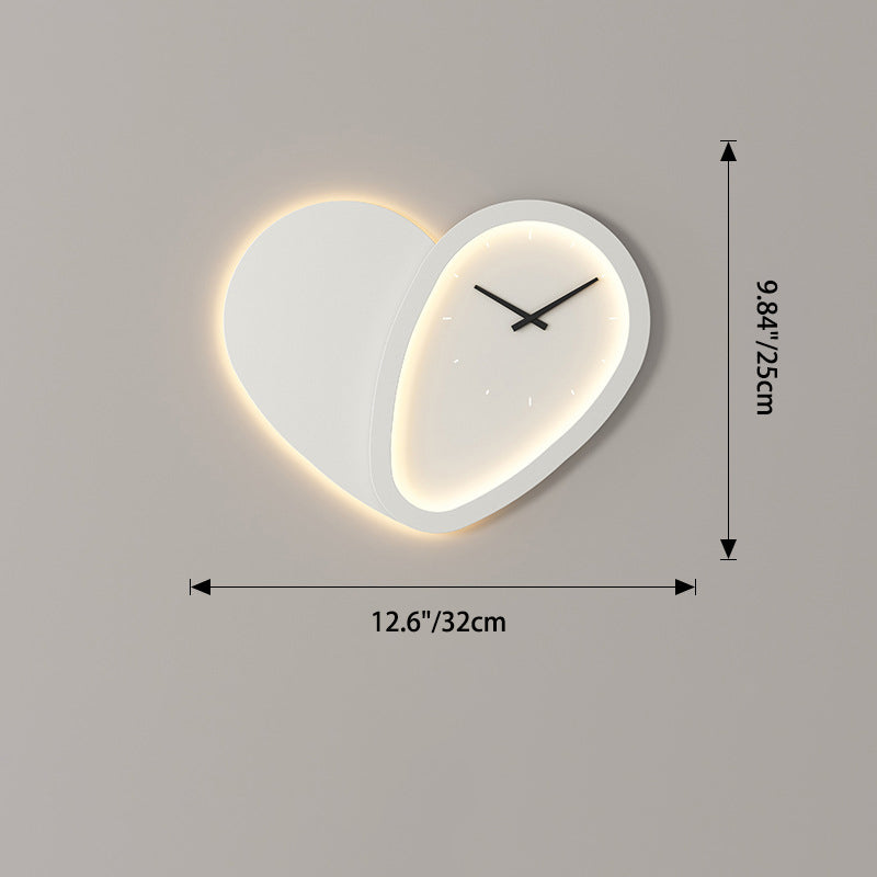 Contemporary Creative Round Decorative Clock Heart Iron Acrylic LED Wall Sconce Lamp For Bedroom