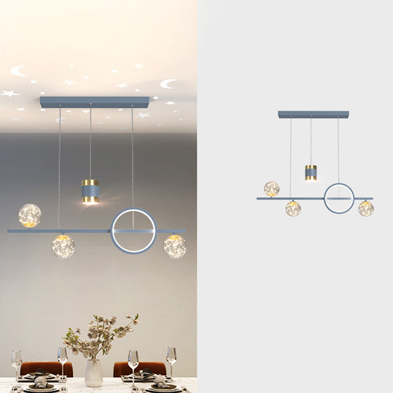 Modern Minimalist Round Ball Long Iron Aluminum Acrylic LED Island Light Chandelier For Dining Room