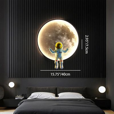 Contemporary Creative Round Lunar Astronaut Hardware Resin LED Wall Sconce Lamp For Bedroom