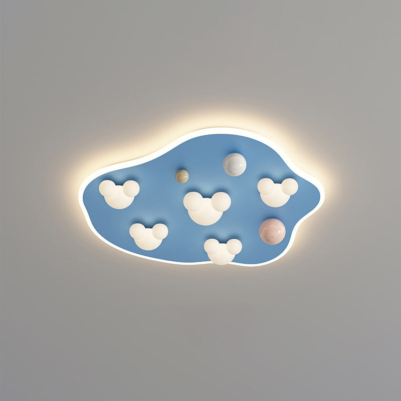 Contemporary Creative Kids Iron Acrylic Round Irregular Shape Mouse Cloud LED Flush Mount Ceiling Light For Bedroom