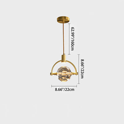 Modern Luxury Full Copper Circle Ring Crystal Ball LED Pendant Light For Living Room