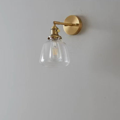 Traditional Japanese Brass Glass Air Bubble Round Terete 1-Light Wall Sconce Light For Bedside