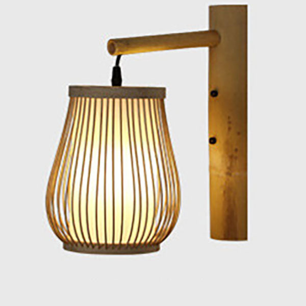 Traditional Chinese Weaving Bamboo Cage Shape 1-Light Wall Sconce Lamp For Living Room