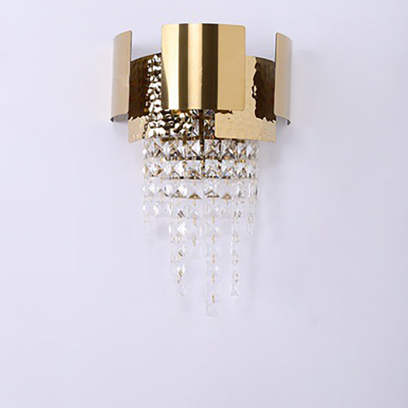 Modern Luxury Gold Stainless Steel Crystal Tassel 2-Light Wall Sconce Lamp For Living Room