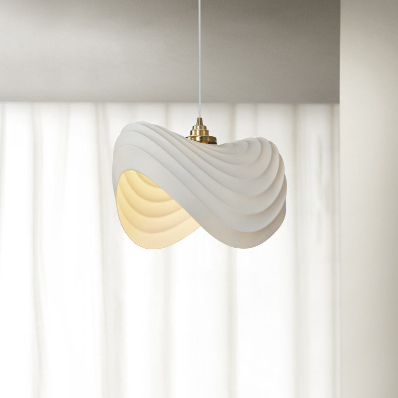 Traditional Japanese Resin Spiral Corrugated Shade 1-Light Pendant Light For Living Room