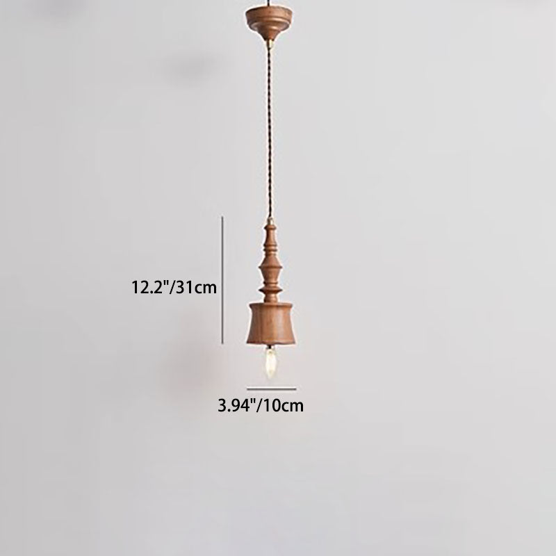 Traditional Japanese Cone Copper Solid Wood 1-Light Pendant Light For Bedroom