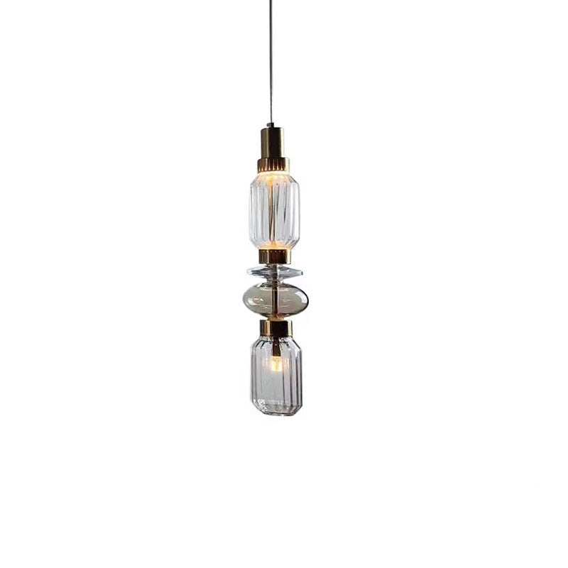 Traditional European Irregular Cylinder Iron Glass 1-Light Pendant Light For Living Room