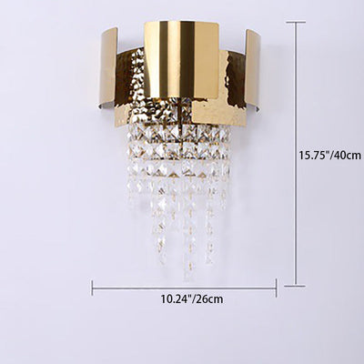 Modern Luxury Gold Stainless Steel Crystal Tassel 2-Light Wall Sconce Lamp For Living Room