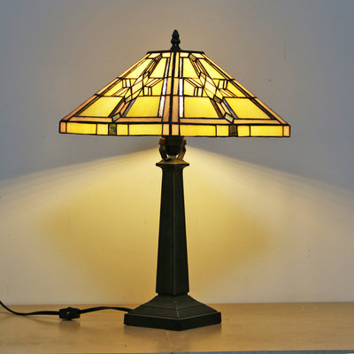 Traditional Tiffany Conic Diamond Deer Alloy Glass 1-Light Table Lamp For Study