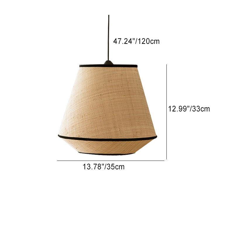 Traditional Japanese Cylinder Conic Trapezoidal Iron Fabric 1-Light Pendant Light For Dining Room