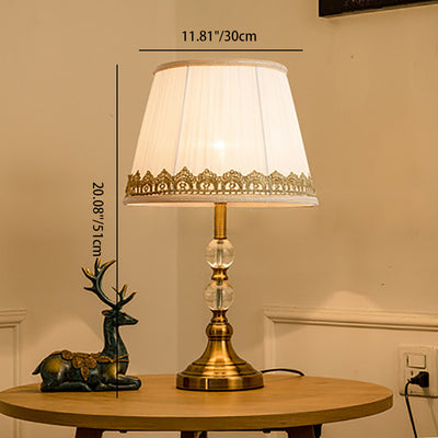 Lampe de table à 1 lumière en tissu cristal de fer trapézoïdal rond de luxe moderne pour chambre à coucher 