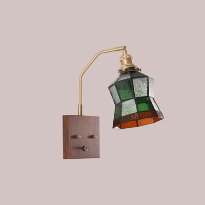 Contemporary Retro Square Cone All Copper Wood Glass 1-Light Wall Sconce Lamp For Living Room