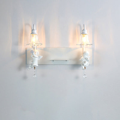 Contemporary Creative Angel Petal Resin Glass 1/2 Light Wall Sconce Lamp For Bedroom