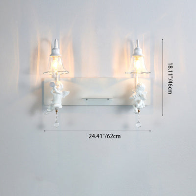 Contemporary Creative Angel Petal Resin Glass 1/2 Light Wall Sconce Lamp For Bedroom