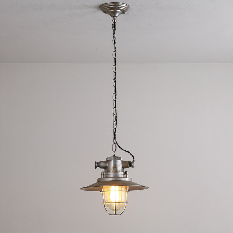 Luz colgante de 1 luz con pantalla semicircular de aluminio gris envejecido retro industrial contemporáneo para sala de entretenimiento 