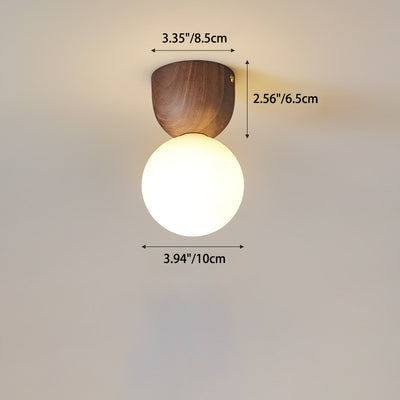 Contemporary Scandinavian Walnut Copper Glass Ball 1-Light Semi-Flush Mount Ceiling Light For Hallway