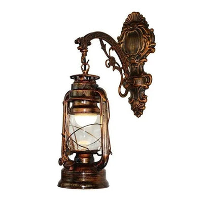 Traditional Vintage Iron Glass Cylinder Kerosene Lantern Mermaid 1-Light Wall Sconce Lamp For Hallway