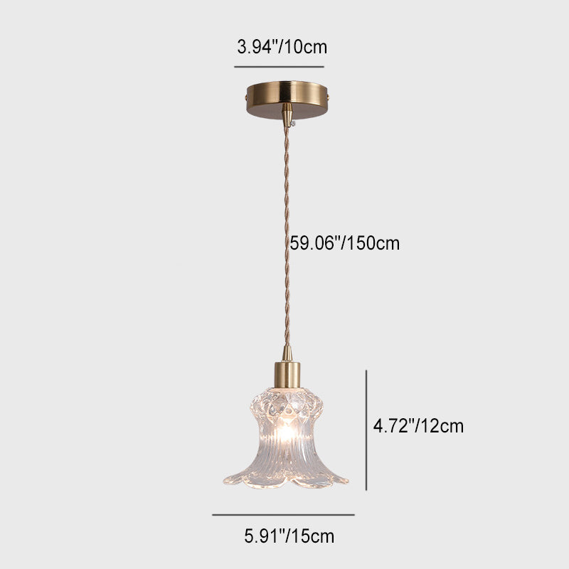 Contemporary Luxury Brass Flower Glass Shade 1-Light Pendant Light For Living Room