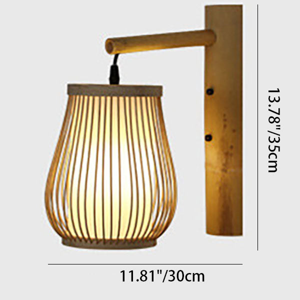 Traditional Chinese Weaving Bamboo Cage Shape 1-Light Wall Sconce Lamp For Living Room