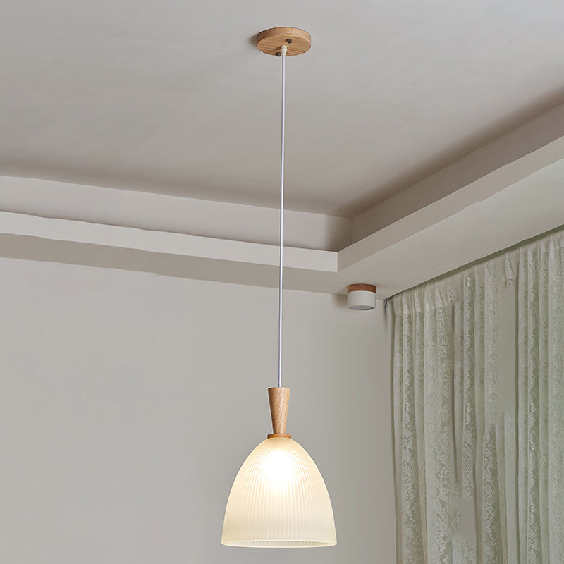 Modern Minimalist Round Lace Stripe Glass Wood 1-Light Pendant Light For Living Room