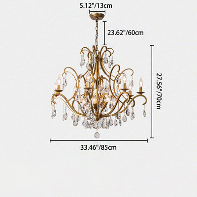 Traditional French Candelabra Round Crystal Iron Frame 5/9/12 Light Chandelier For Living Room