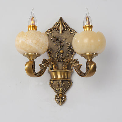 Traditional European Candlestick Holder Floral Zinc Alloy Jade Crystal 2-Light Wall Sconce Lamp For Living Room