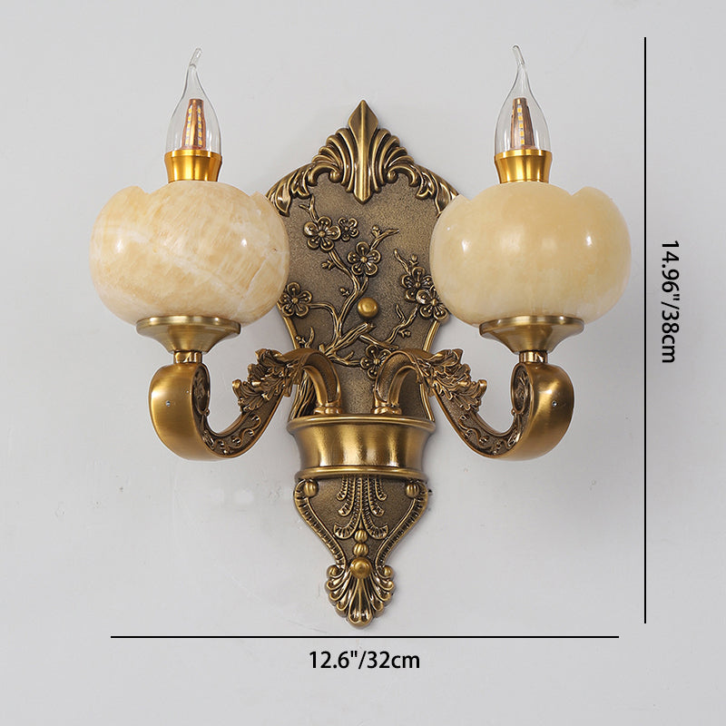 Traditional European Candlestick Holder Floral Zinc Alloy Jade Crystal 2-Light Wall Sconce Lamp For Living Room