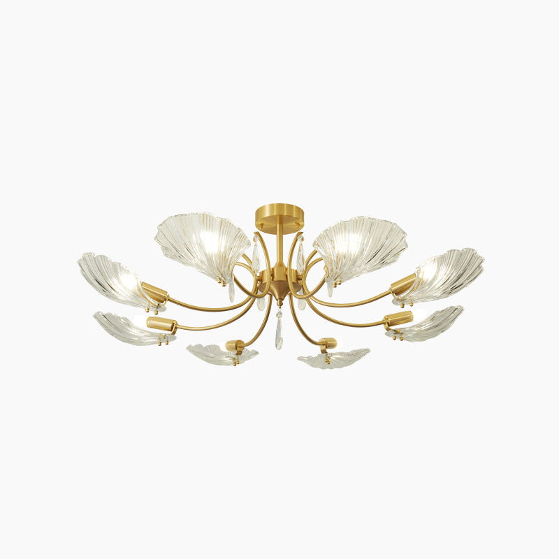 Modern Minimalist Shell Copper Glass 3/6/8 Light Chandelier For Living Room