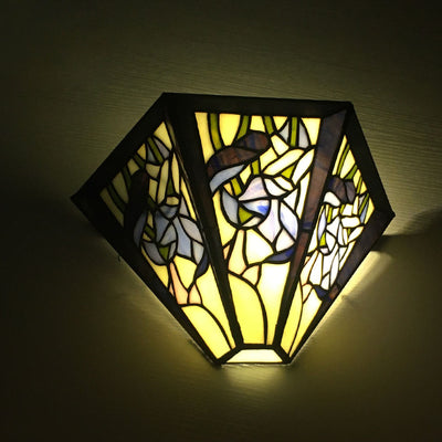 Traditional Tiffany Alloy Glass Diamond Semicircular Flower Dragonfly 1-Light Wall Sconce Lamp For Hallway