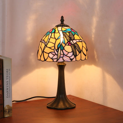 Traditional Tiffany Dome Iron Stained Glass 1-Light Table Lamp For Bedroom