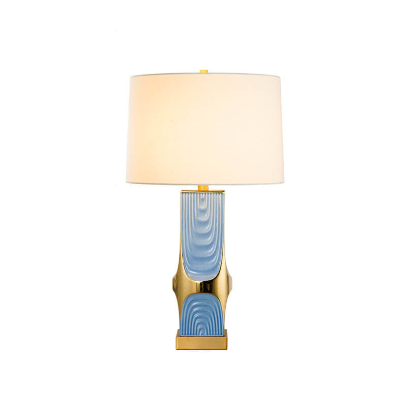 Modern Light Luxury Plated Ceramic Column Fabric 1-Light Table Lamp